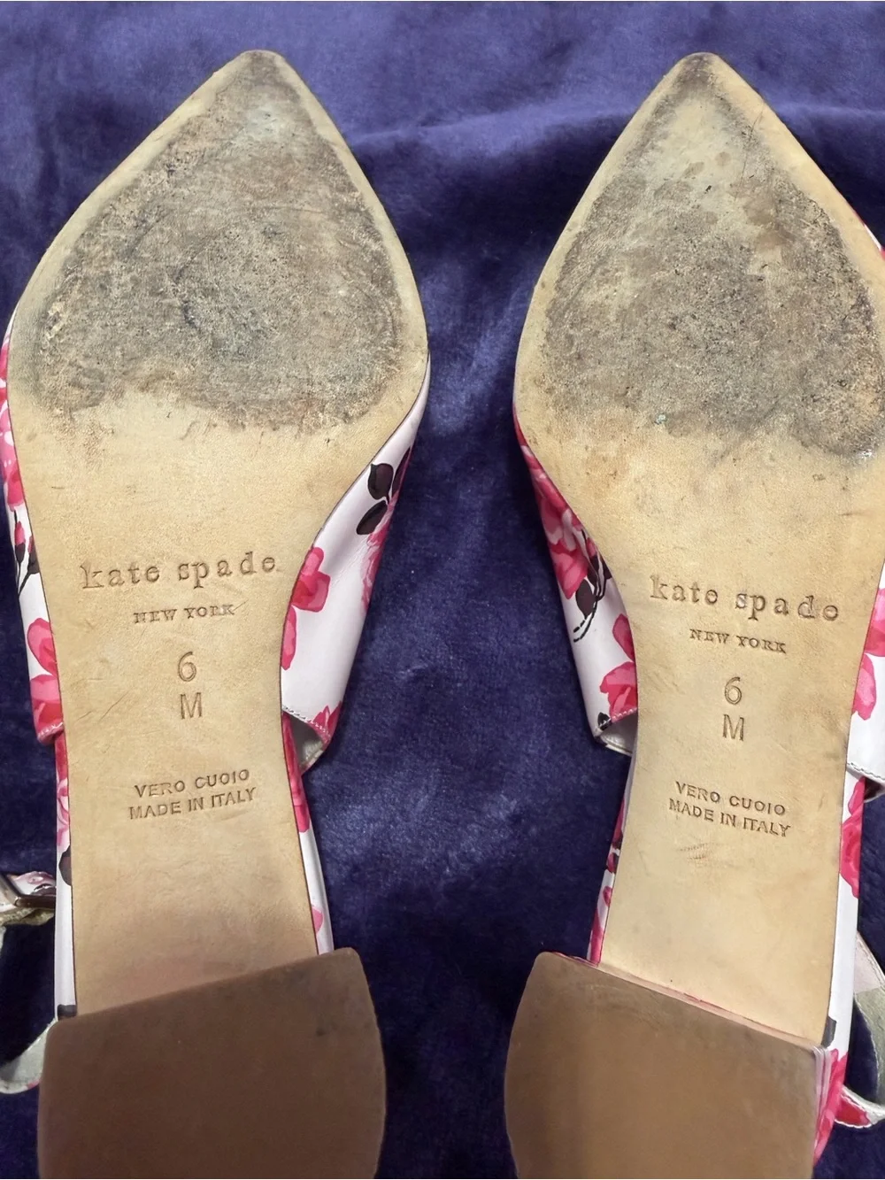 Kate Spade Pink Floral Pointed Slingback Heels with Rose Appliqués